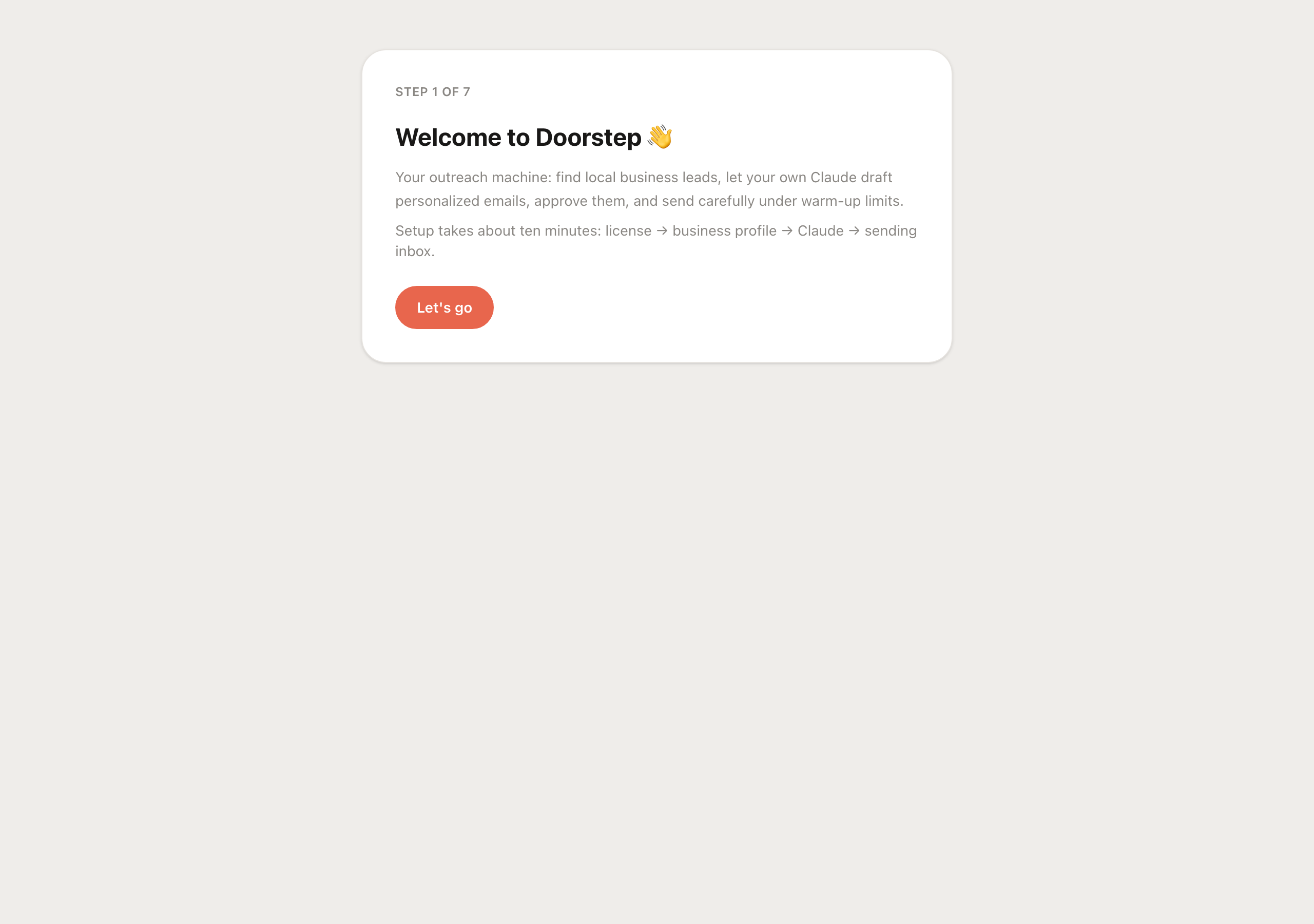 Doorstep setup wizard welcome screen